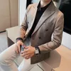 Ternos masculinos Roupas de marca Primavera Terno de alta qualidade Masculino Ajuste fino Moda Vestido de fivela com seios duplos Blazers de escritório Jaquetas M-4XL