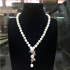Кокер продает 8-9 мм натуральное белое пресноводное жемчужное ожерелье циркона подвесные модные украшения