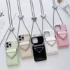 Designer Phone Cases for iPhone 14 14pro 14plus 13 13pro 12 pro max Deluxe Fashion PU Leather Card Holder Luxury Cellphone Cover with Neck lanyard HKD230807