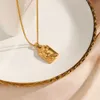 Abstract Embossment Lover Hug Human Face Square Pendant Necklace Vintage Gold Plate Body Language Necklace in Stainless Steel L230704