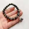 Strand Natural Labradorite Stone Beads Rhinestone Metal Tibetan Silver Connector Lotus Charm Bracelet Handmade 1pc