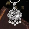 Pendentif Colliers RetroSen Argent Couleur Fuzi Tongxin Serrure Pour Femme Ethnique Rétro Creux Lotus Avec Plus D'années Bijoux