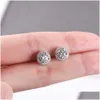 Stud 925 Sterling Sier Küpeler Klasik Halo Yuvarlak Kesim 0.5CT 1CT MOISSANITE Diamond Kadınlar için Damla Teslim Takıları Dhppt