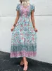 Abiti sexy urbani JIM NORA Vintage Floral Boho Stampato Vestidos Donna Maniche corte Scollo a V Fessura Abiti longuette A Line Bohemian Summer Beach Dress 230804