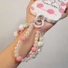 Cell Straps Charms Mobile Lanyard Short Wrist Chain Rose Hand Beaded Cat Pendant Crystal Bead Cute Double Chain Wrist Strap Key