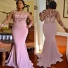 New Dusty Pink Mermaid Bridesmaid Dresses Jewel Neck 3D Flowers Beading Long Sleeves Sheer Back Wedding Guest Dress Maid of Honor 247d