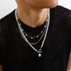 Naszyjniki wisiorek Kunjoe 3pcs/Set imitacja Pearl Cuban Link Choker Naszyjnik dla mężczyzn punkowy srebrny kolor buty