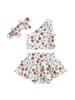 Conjunto de falda con volantes y top de un hombro con estampado floral para niña bebé con cintura elástica - Traje de verano adorable para niños pequeños