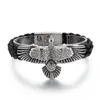 Charm Bracelets Megin D Stainless Steel Titanium Flying Eagle Leather Band Hip Hop Punk Bangle Bracelet For Men Women Couple Gift Fashion