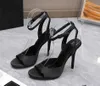 designer Fashion high heeled Sandals Sexy with bare strap lace-up Sexy100% leather rhinestone buckle Bridal Wedding Party Shoes Luxury Outdoor shoes EU35-42