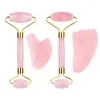 Face Care Devices Natural Amethyst Jade Roller Guasha Set Massager Real Stone Gouache Scraper Rose Quartz Massage 230807