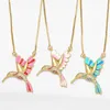 Pendant Necklaces Fashion Enamel Colorful Humming Bird Necklace For Women Girls Gold Plated Box Chain Animal Jewelry Party Gifts Nkea080