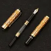 Fountain Pens Vintage Jinhao 5000 Lüks Metal Pen Orangegold Güzel Ejderha Doku Oyma Effmbent Ofis İş Hediyesi 230807