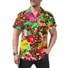 Camisas casuais masculinas floral leopardo solto camisa masculina praia retrô rosas estampa havaiana personalizada manga curta streetwear blusas grandes