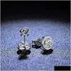 Stud 925 Sterling Sier Earrings Classic Halo Round Brilliant Cut 0.5Ct 1Ct Moissanite Diamond For Women Drop Delivery Jewelry Dhppt