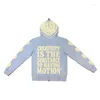 Men's Hoodies Hip Hop Men Y2K Retro Letter Print Loose Full Zip Long Sleeve Sweatshirt Fashion High Street Autumn Hooded Jacket Coats