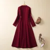 2023 Summer Pink Solid Color Dress Long Sleeve V-Neck Buttons Midi Casual Dresses A3Q012215