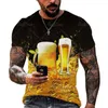 Camisetas masculinas respirável camisa para homens de manga curta solta com decote em O camisetas oversized streetwear cerveja impressão 3D roupas de poliéster de verão