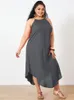 Plus Size Dresses 5XL VONDA 2023 Summer Sleeveless Backless Maxi Dress Women Bohemian Party Beach Sundress Casual Halter Long Robe