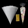 Gift Wrap 50Pcs Clear Cellophane Packing Bag Transparent Cone Candy For DIY Wedding Party Favors Snack Popcorn Plastic