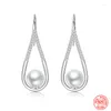 Orecchini a cerchio in argento sterling 925 a forma di goccia con zircone a forma di perla per le donne regalo di gioielli di fidanzamento con ciondoli