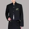 남자 정장 남자 중국식 스타일 스탠드 목이 긴 소매 금속 버튼 대나무 자수 스트리트웨어 성격 코트