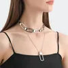 Kettingen holle metalen ketting ketting geometrische vierkante hanger dubbele laag choker mode sleutelbeen sieraden