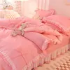 Bedding Sets Princess Style Cotton Set Romantic Double Layer Ruffles Quilt Cover Bed Skirt Linen Pillow