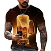 Camisetas masculinas respirável camisa para homens de manga curta solta com decote em O camisetas oversized streetwear cerveja impressão 3D roupas de poliéster de verão