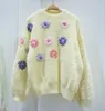 Pulls Femme Printemps Col Rond Gros Fleurs Broderie Pulls Décontracté Mignon Doux Lâche Jaune Cardigans Tricot Pulls Rose