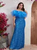 2023 Plus Size Arabic Aso Ebi Luxurious Mermaid Prom Dresses sexy shiny blue Beaded Crystals Evening Formal Party Second Reception Birthday Engagement Gowns Dress