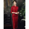 Vêtements ethniques Femmes Traditionnelles Cheongsam Sexy Mince Fleur Qipao Classique Rouge Mariée Mariage Toast Vestidos Dames Chinoises Soirée