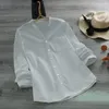 Blusas femininas blusas de linho casual camisa de manga comprida com botões e bolso solto recortado