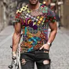Herr t-skjortor Summer Vintage T-shirt med 3D-utskrift Färgglada element Casual Löst passande kortärmad sport Round N