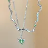 Naszyjniki wiszące Y2K moda letni łańcuch podwójnego warstwy zielony kryształowy naszyjnik dla kobiet słodki fajny brzoskwiniowy gołębi biżuteria estetyczna