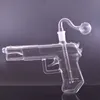 Großhandel MINI Creative GUN Pistolenform Shisha Glas Tabakpfeife Wassertupfen Rig Shisha Bong mit 14 mm männlichem Ölbrenner oder rauchender trockener Kräuterschale