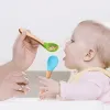 Barn silikonskedar trähandtag kaffescoops baby träning sked hem köksbord 28 färger