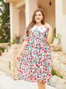 Grande taille robes à manches courtes en mousseline de soie grande robe femmes rouge Rose Floral longue élégante Maxi pour l'été 2023