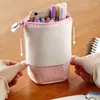 -up Pencil Case Holder Stationery PU Corduroy Stand-up Transformer Bag Large Capacity Gift For Kids