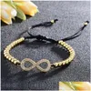 Bracelets De Charme De Luxe Mosaïque Cz Infinity Femmes Perles De Cuivre Chaîne Corde Noire Bracelet Réglable Pour Hommes Bijoux De Mode Cadeau Drop Del Dhiup