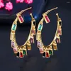 Boucles d'oreilles créoles mode personnalité couleur zircon cubique géométrique pour femmes plaqué cuivre avec goutte d'or 18 carats