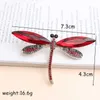 Alfileres Broches Pomlee Big Red Crystal Dragonfly Broches para mujeres Gran insecto Broche Pin Moda Vestido Abrigo Accesorios Joyería linda HKD230807