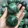 Decorative Figurines Natural Gemstone And Crystals Ruby Zoisite Crystal Ball Halloween Decoration Sphere Witchcraft Supplies Spiritual Decor