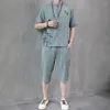 Men's Tracksuits Summer Casual Suit Chinese Tang Two-piece Short-sleeved T-shirt Trousers Taiji Zen Work Clothes