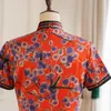 Vêtements ethniques Haute Qualité Qiapo Soie Automne Cheongsam Robe Traditionnelle Chinoise Amélioration Robes De Soirée Bouton Vintage Imprimé Floral