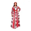 Vêtements ethniques été mode femmes africaines à manches longues col rond Polyester grande taille robe XL-5XL Maxi robes pour