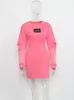 Urban Sexy Dresses FQLWL Fall Casual Clothes Dresses For Women Long Sleeve Hollow Out O Neck Dress Women Pink Party Mini Club Dresses Female 230804