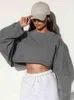 Women's T Shirts Grey Pullover Long Sleeve O Neck Top Simple Super-short 2023 Fashion Woman Loose Vintage Tops Clothes Ladies White T-shirt