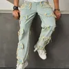 Mäns jeans faller streetwear mens denim pants mode rippade deisgn lapptäcke rak jeans män y2k stil vintage ren färg jean pant 230804