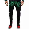 Neue Herren Stretchy Zerrissene Röhrenjeans Hip Hop Slim Loch Schwarze Hose Punk Brief Strass Streetwear Männer Denim Bleistift Hosenxno7